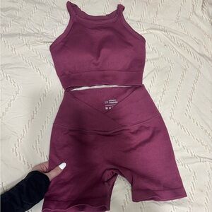 Burgundy Ribbed Workout Set